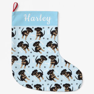 Grande Chaussette De Noël Motif de chien de Rottweiler bleu