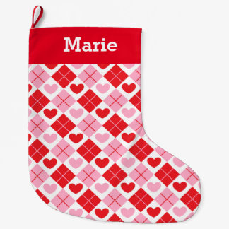 Grande Chaussette De Noël Motif de coeur Jacquard rouge et rose