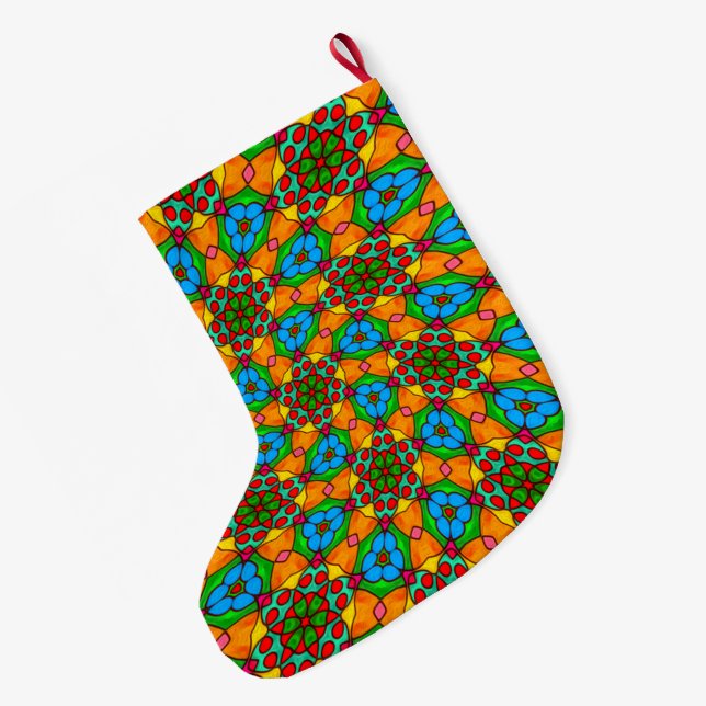 Grande Chaussette De Noël Motif de fleurs esthétiques (Dos (Accrochage))