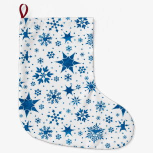 Grande Chaussette De Noël Motif de flocon de neige bleu