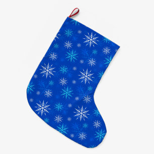 Grande Chaussette De Noël Motif de flocon de neige bleu Noël Stocker