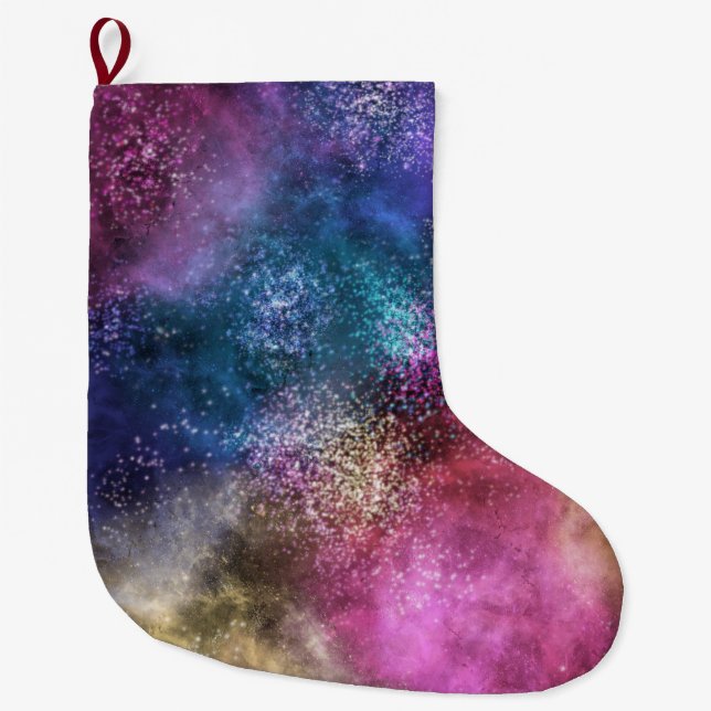 Grande Chaussette De Noël Motif de galaxie coloré (Devant)
