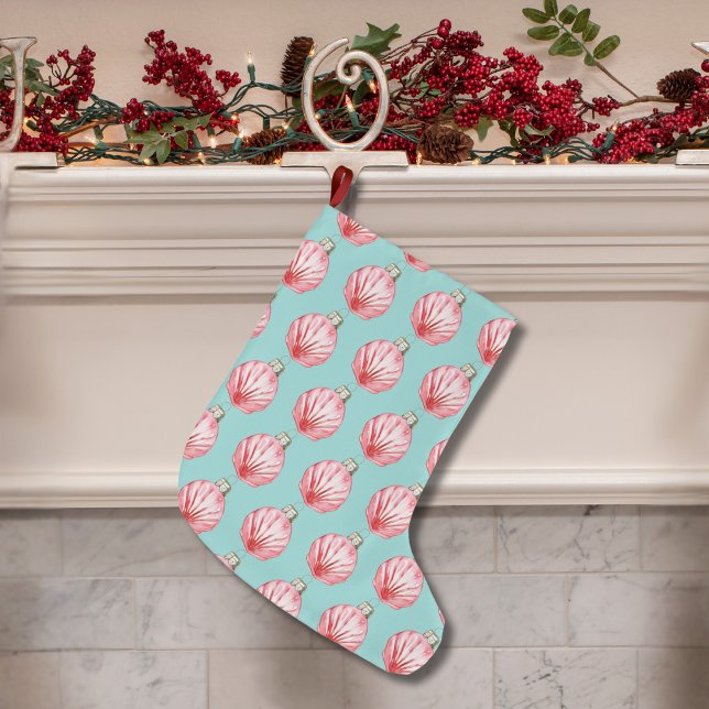 Grande Chaussette De Noël Motif de l'ornement Red Seashell (Red Seashell Ornament Pattern Large Christmas Stocking)