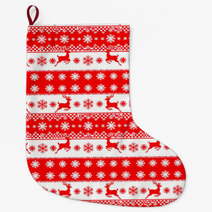 Grande Chaussette De Noël Motif de Noël avec rennes et flocons de neige