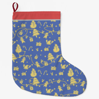 Grande Chaussette De Noël Motif de Noël bleu rétro