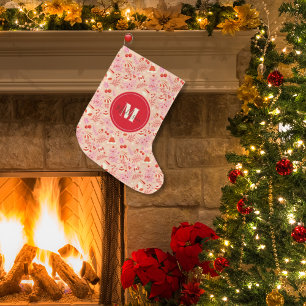 Grande Chaussette De Noël Motif de Noël de style rétro