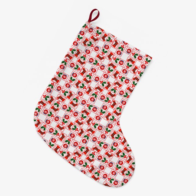 Grande Chaussette De Noël Motif de Noël festif  (Devant (Accrochage))