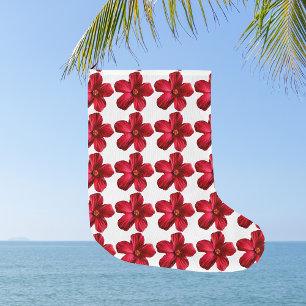 Grande Chaussette De Noël Motif de Noël Hibiscus rouge