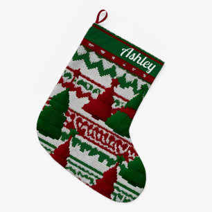 Grande Chaussette De Noël Motif de Noël tricoté personnalisé