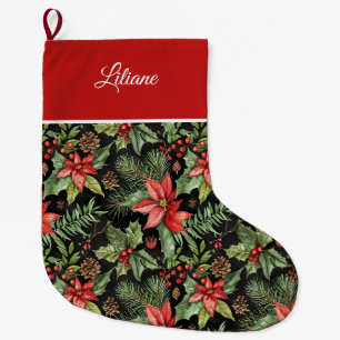 Grande Chaussette De Noël Motif de Noël vintage de coutume festive