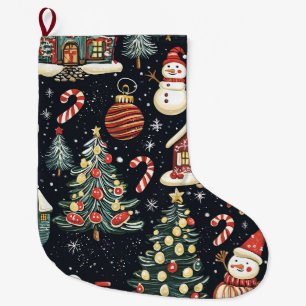 Grande Chaussette De Noël Motif de Noël vintage Woodland (5)