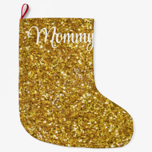 Grande Chaussette De Noël Motif de paillettes scintillantes dorées
