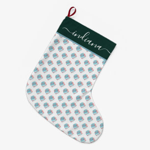 Grande Chaussette De Noël Motif de papier-cadeau mignon aquarelle