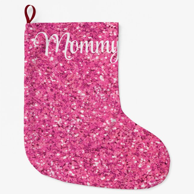 Grande Chaussette De Noël Motif de parties scintillant rose étincelant (Devant)