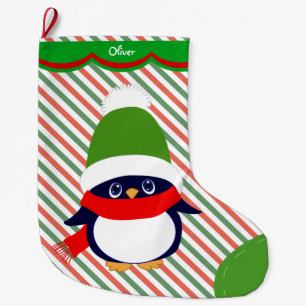 Grande Chaussette De Noël Motif de pingouin d'hiver mignon personnalisé