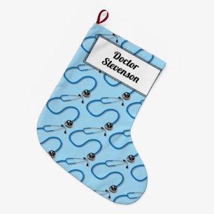 Grande Chaussette De Noël Motif de Stethoscope Bleu sur mesure