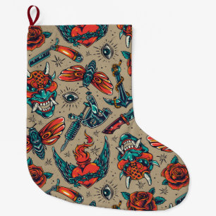 Grande Chaussette De Noël Motif de tatouage