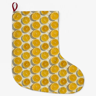 Grande Chaussette De Noël Motif de tranche d'orange baignée de soleil