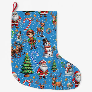Grande Chaussette De Noël Motif décoratif de Noël sur fond bleu