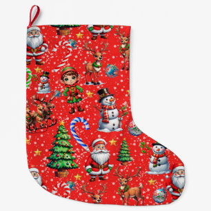 Grande Chaussette De Noël Motif décoratif de Noël sur fond rouge