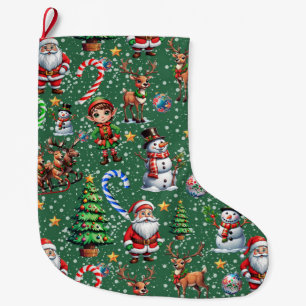 Grande Chaussette De Noël Motif décoratif de Noël sur fond vert