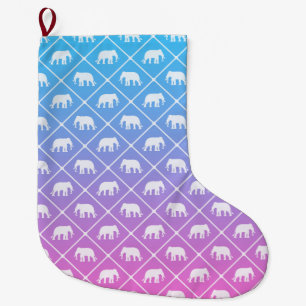 Grande Chaussette De Noël Motif d'éléphant sur le bleu pour denteler le