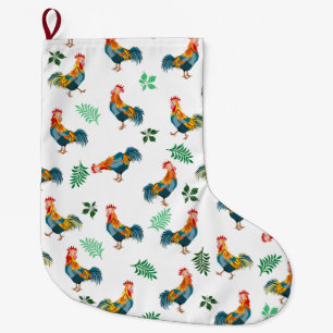 Grande Chaussette De Noël motif des coqs