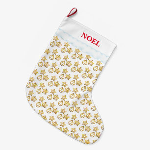Grande Chaussette De Noël Motif doré de Noël élégant sur fond blanc