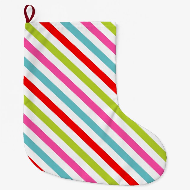 Grande Chaussette De Noël Motif Festif - Retro Holiday Stripes (Devant)