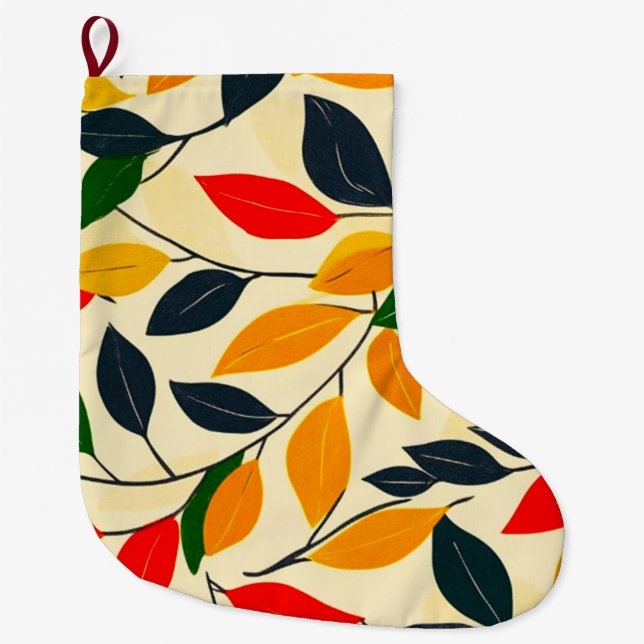 Grande Chaussette De Noël Motif feuille (Devant)