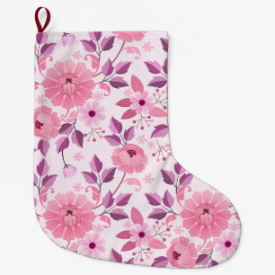 Grande Chaussette De Noël Motif floral rose avec fleurs élégantes