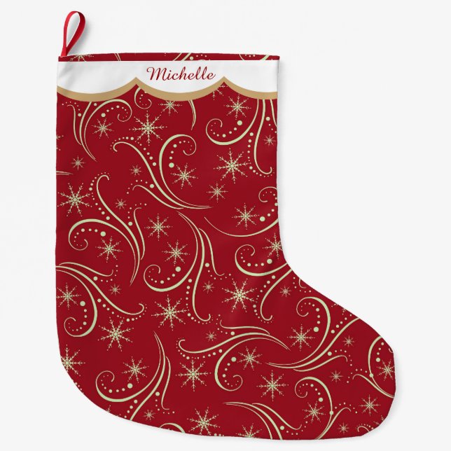 Grande Chaussette De Noël Motif Gold Star Swirl personnalisé (Devant)