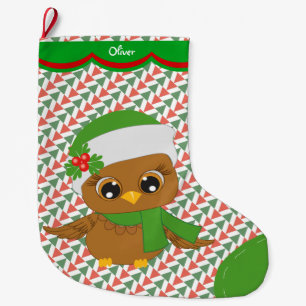 Grande Chaussette De Noël Motif mignon de hibou de vacances personnalisé
