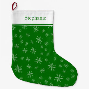 Grande Chaussette De Noël Motif moderne Snowflake Monogramme Vert