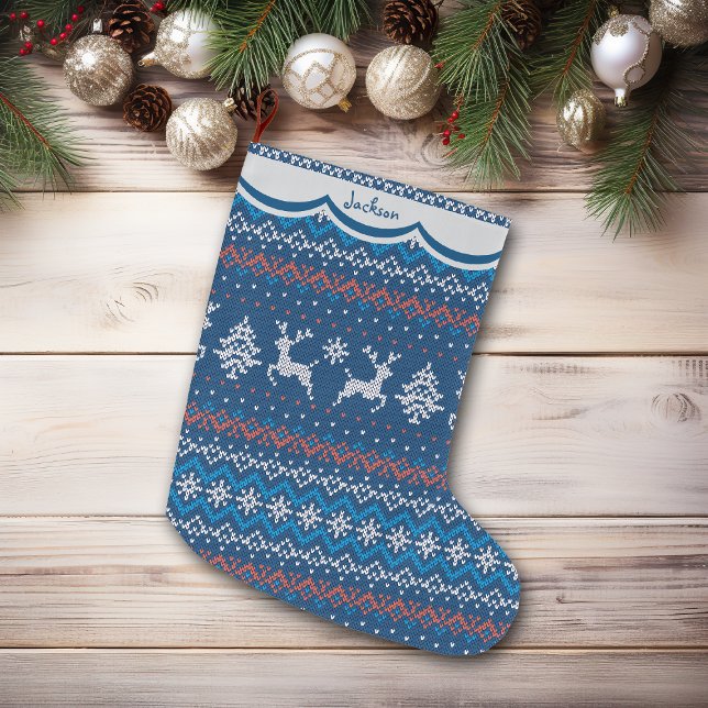 Grande Chaussette De Noël Motif nordique Reindeer Blue (Créateur téléchargé)