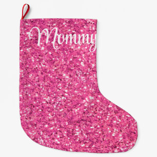 Grande Chaussette De Noël Motif pailleté rose scintillant            