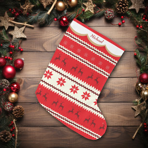 Grande Chaussette De Noël Motif personnalisé de rennes nordiques