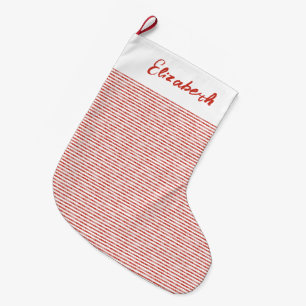 Grande Chaussette De Noël Motif rayé rouge élégant et minimaliste écriture