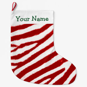 Grande Chaussette De Noël Motif rayé zèbre rouge mignon Ajoutez votre nom