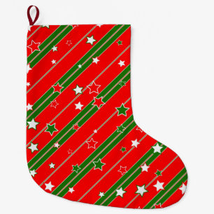 Grande Chaussette De Noël Motif Red et Green Christmas Star