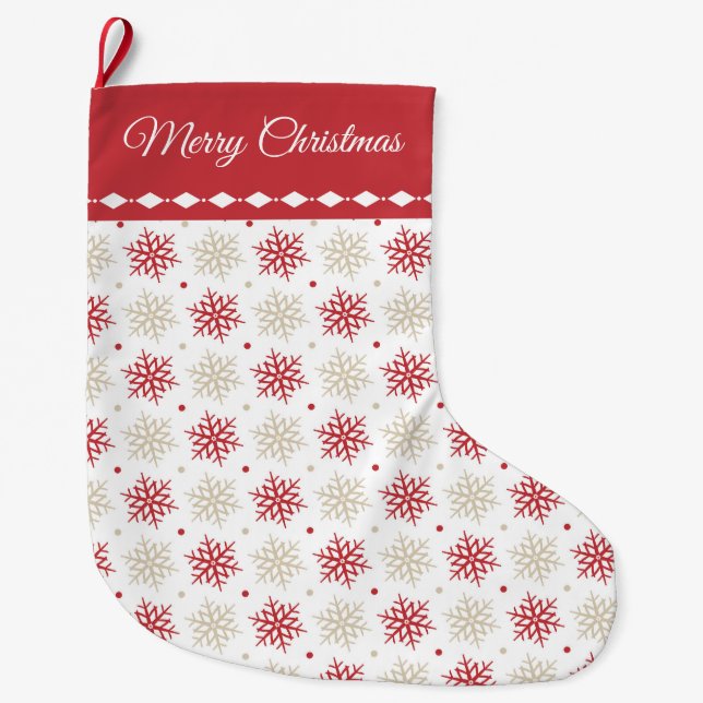 Grande Chaussette De Noël Motif Red Gold Snowflake (Devant)