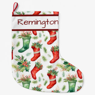 Grande Chaussette De Noël Motif Red Green Stockings sur Christmas Stockings