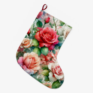 Grande Chaussette De Noël Motif Rose Fantaisiste