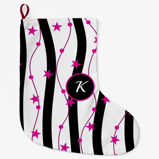 Grande Chaussette De Noël Motif rose noir (Devant)