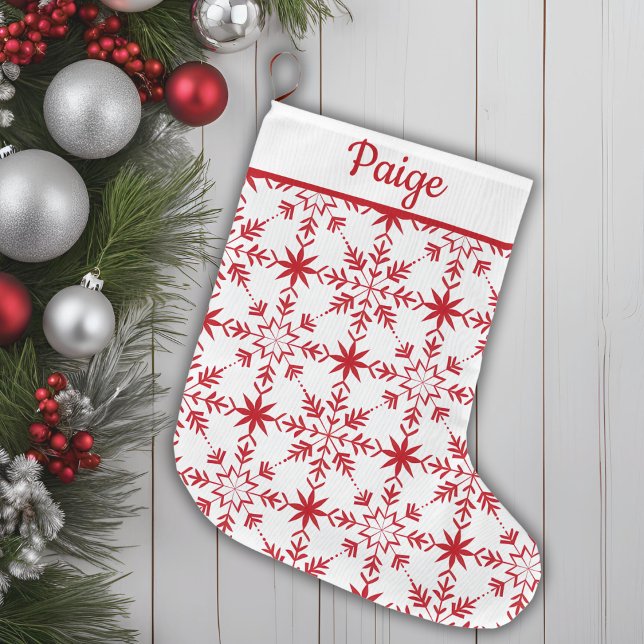 Grande Chaussette De Noël Motif scandinave traditionnel rouge et blanc (Traditional Red & White Scandinavian Pattern Large Christmas Stocking)