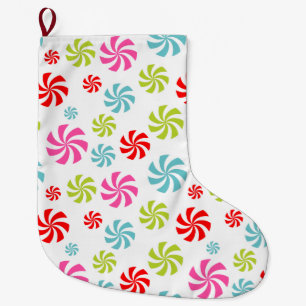 Grande Chaussette De Noël Motif Tourbillon de Menthe Poivrée – Décor de Bonb