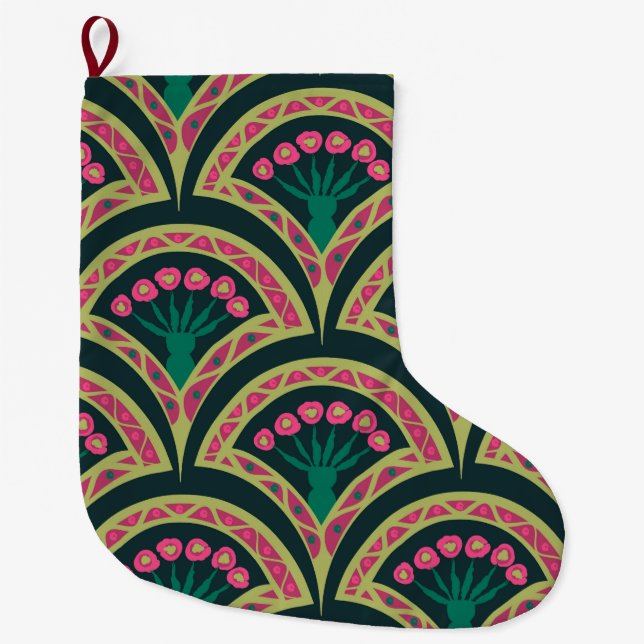 Grande Chaussette De Noël motif vert en forme de coquille (Devant)