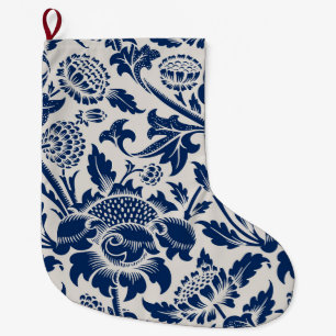 Grande Chaussette De Noël Motif vintage à fleurs bleues