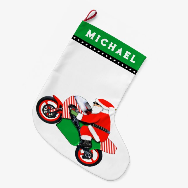 Grande Chaussette De Noël Moto Motocross cadeau de vacances (Devant (Accrochage))