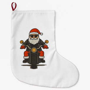 Grande Chaussette De Noël Motocyclette de Noël vintage drôle de père Noël mo